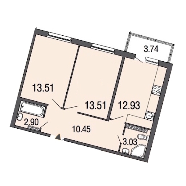 2-комнатная, 57 м² — ЖК ЖК ЭкоСити