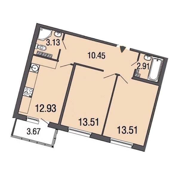 2-комнатная, 57 м² — ЖК ЖК ЭкоСити