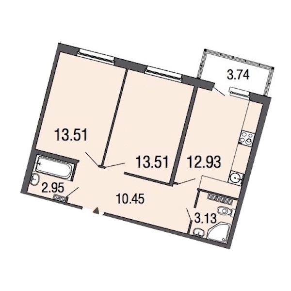 2-комнатная, 57 м² — ЖК ЖК ЭкоСити