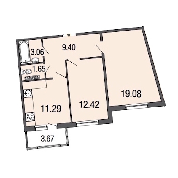2-комнатная, 57 м² — ЖК ЖК ЭкоСити