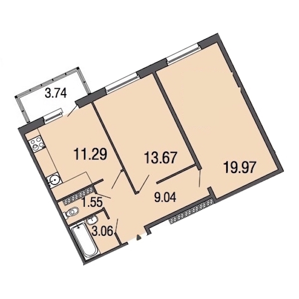 2-комнатная, 59 м² — ЖК ЖК ЭкоСити