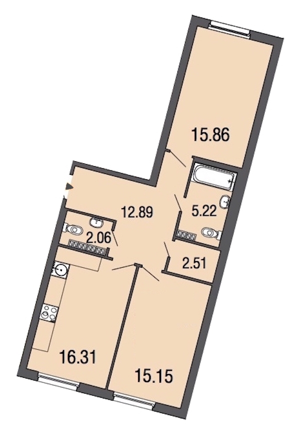 2-комнатная, 70 м² — ЖК ЖК ЭкоСити