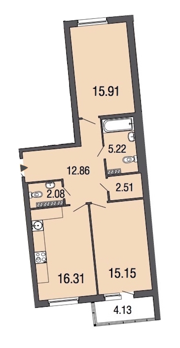 2-комнатная, 70 м² — ЖК ЖК ЭкоСити