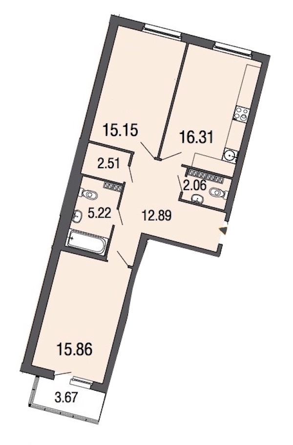 2-комнатная, 70 м² — ЖК ЖК ЭкоСити