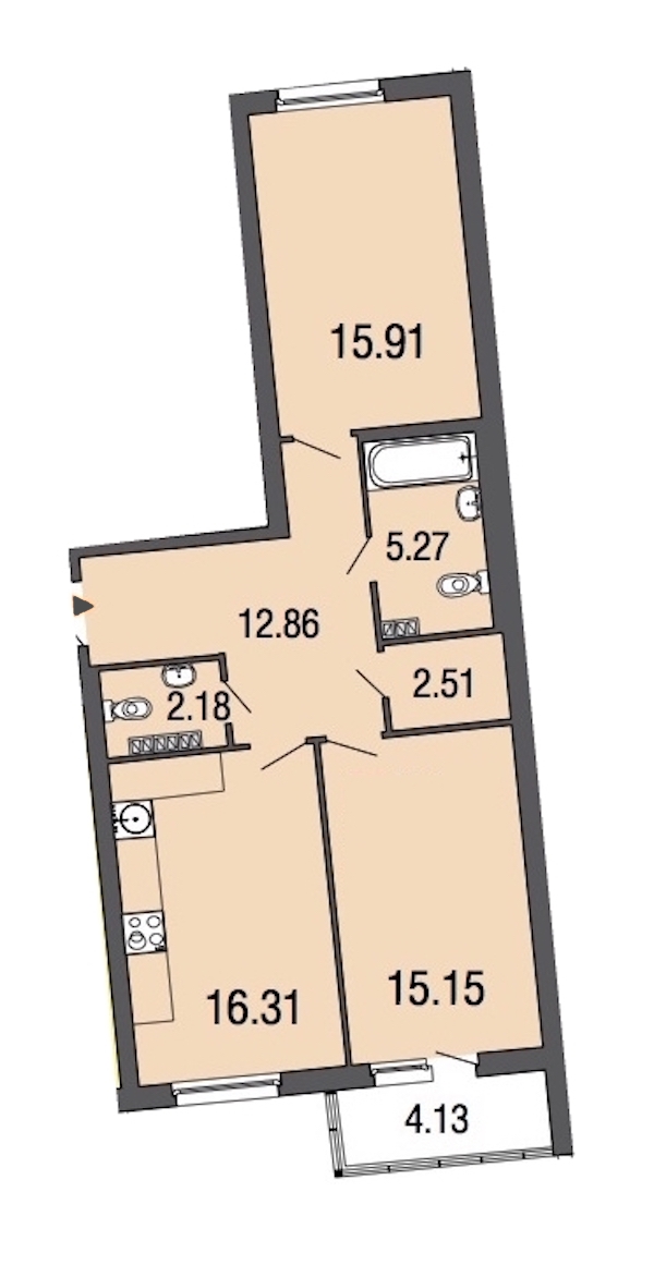 2-комнатная, 70 м² — ЖК ЖК ЭкоСити