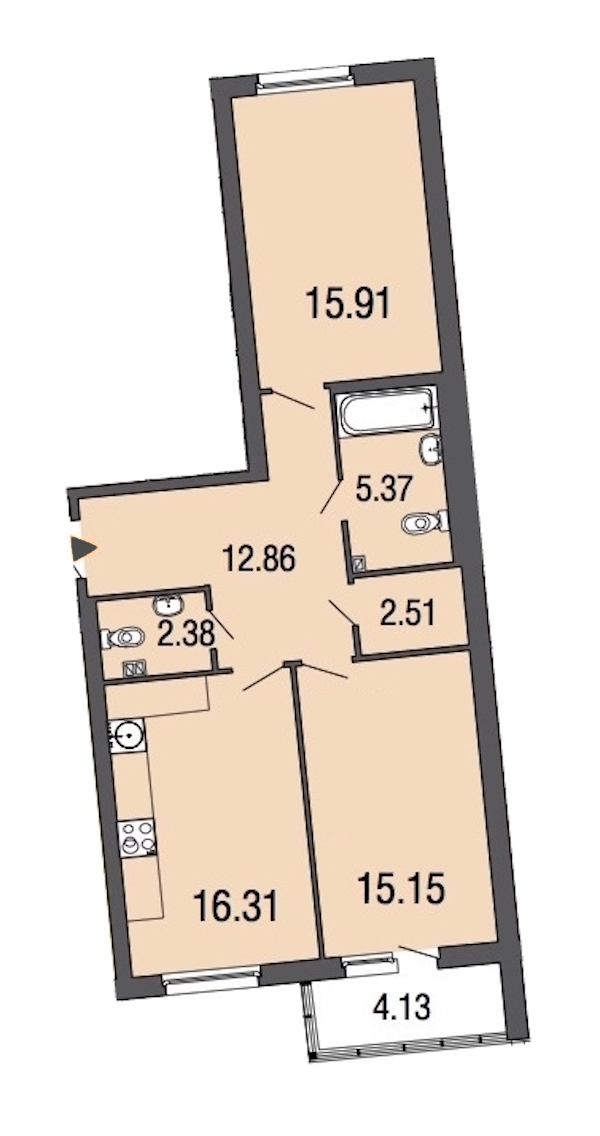 2-комнатная, 70 м² — ЖК ЖК ЭкоСити