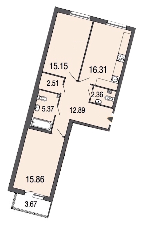 2-комнатная, 71 м² — ЖК ЖК ЭкоСити