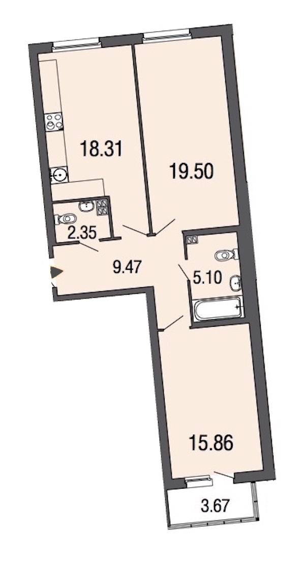 2-комнатная, 71 м² — ЖК ЖК ЭкоСити