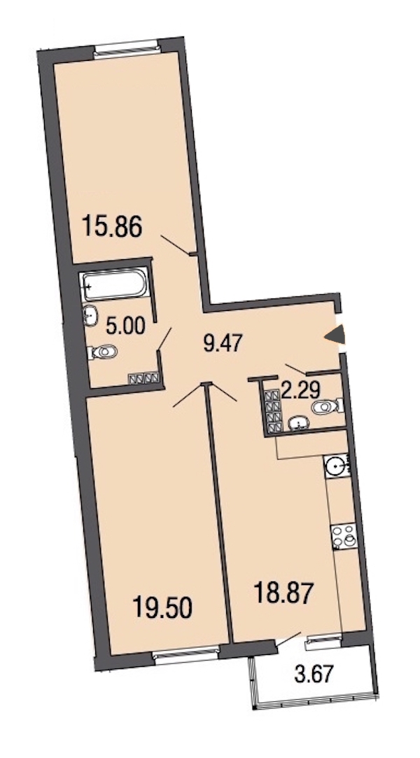 2-комнатная, 71 м² — ЖК ЖК ЭкоСити