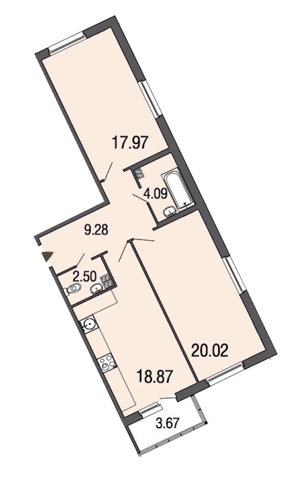 2-комнатная, 73 м² — ЖК ЖК ЭкоСити