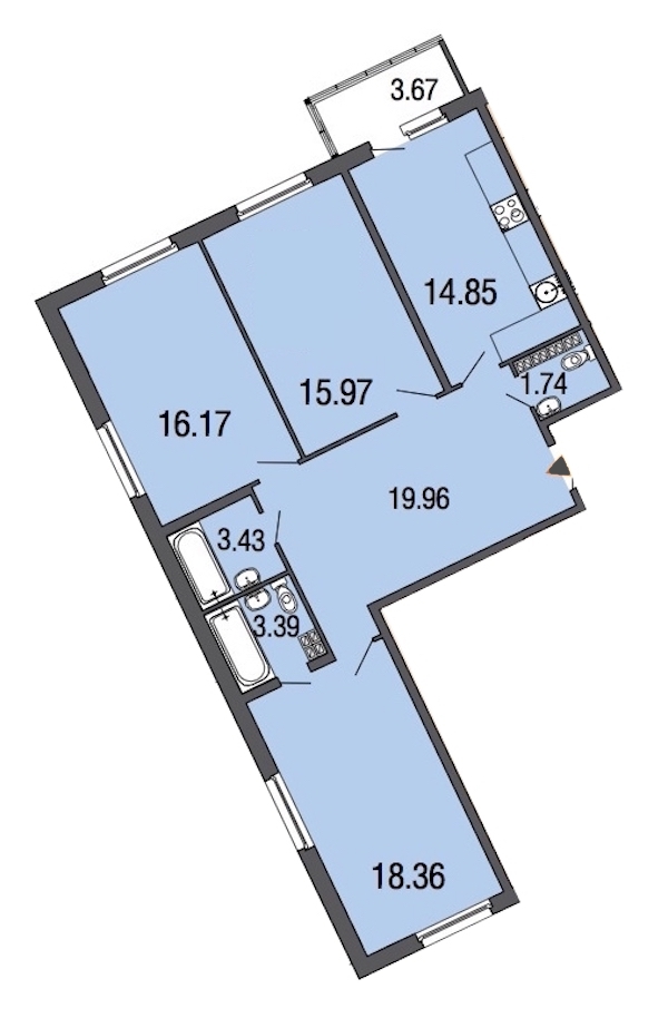 3-комнатная, 94 м² — ЖК ЖК ЭкоСити