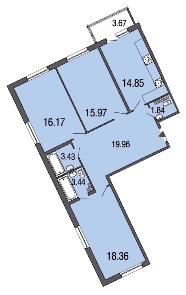 3-комнатная, 94 м² — ЖК ЖК ЭкоСити