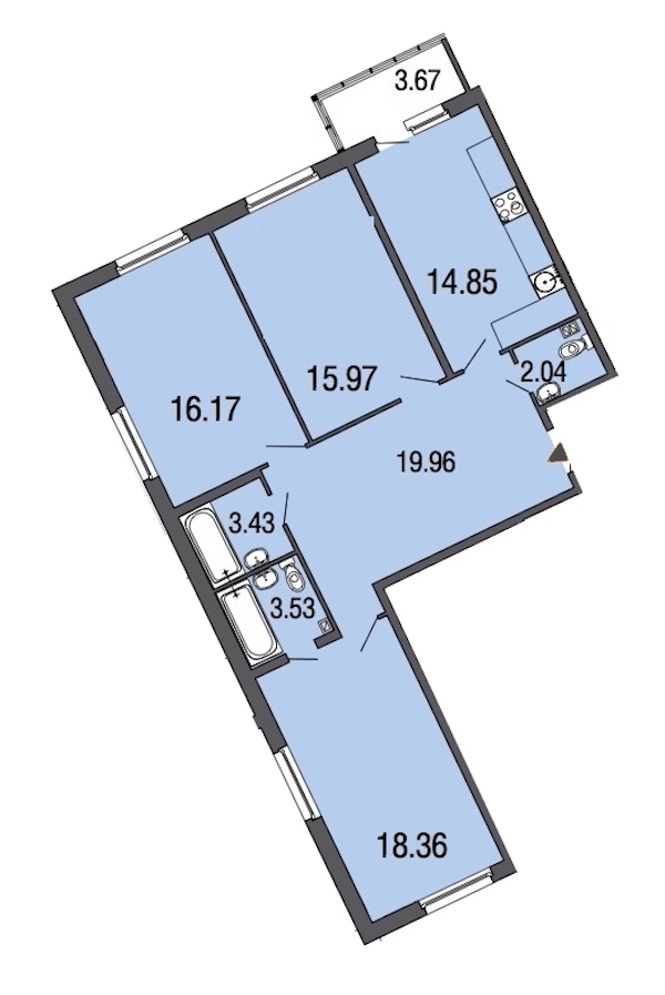 3-комнатная, 95 м² — ЖК ЖК ЭкоСити