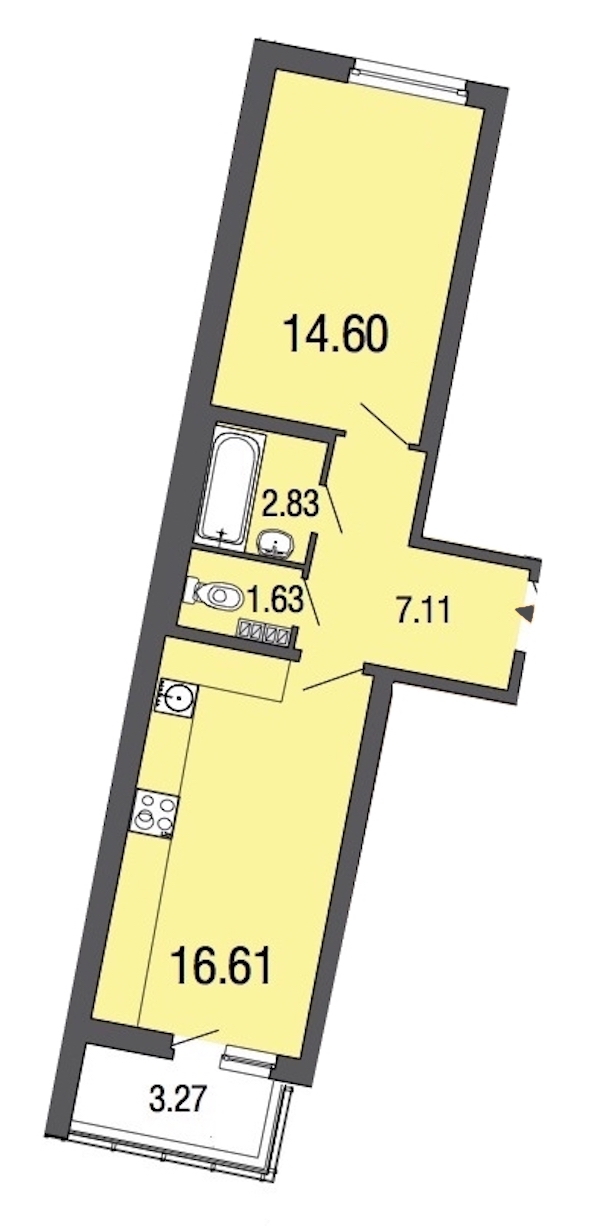 1-комнатная, 43 м² — ЖК ЖК ЭкоСити