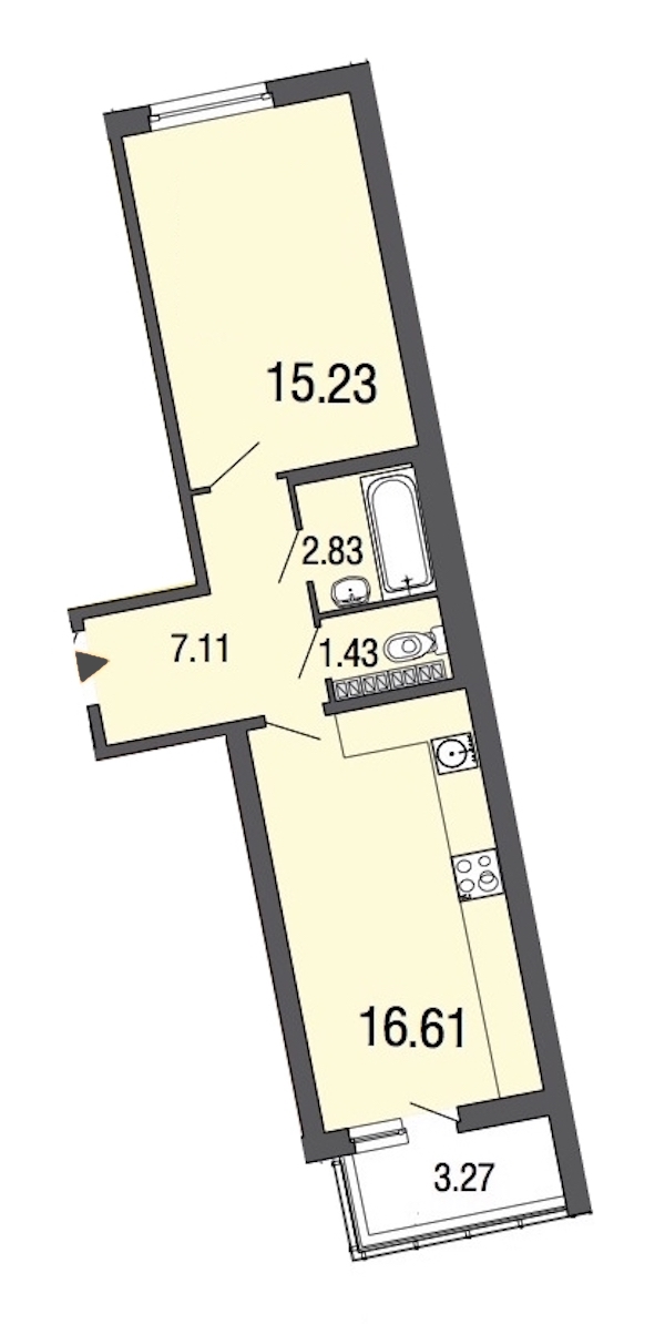 1-комнатная, 43 м² — ЖК ЖК ЭкоСити