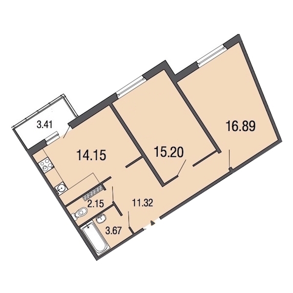 2-комнатная, 64 м² — ЖК ЖК ЭкоСити