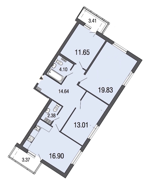 3-комнатная, 83 м² — ЖК ЖК ЭкоСити