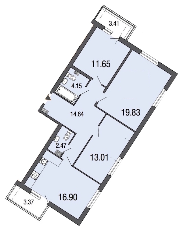 3-комнатная, 83 м² — ЖК ЖК ЭкоСити