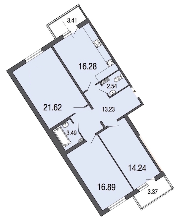 3-комнатная, 88 м² — ЖК ЖК ЭкоСити