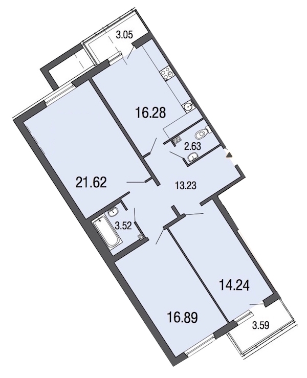3-комнатная, 88 м² — ЖК ЖК ЭкоСити