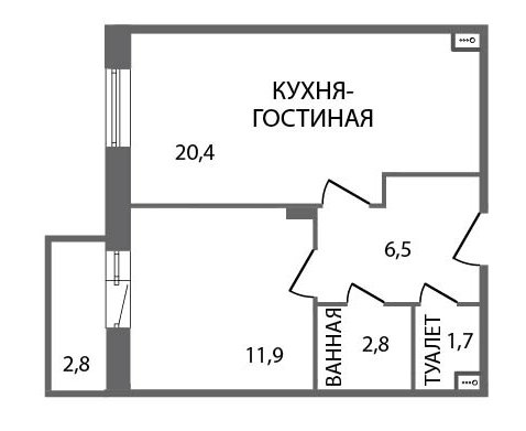 1-комнатная, 44 м² — ЖК ЖК ЗемлЯнино