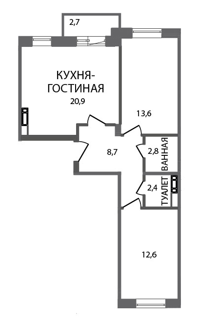2-комнатная, 61 м² — ЖК ЖК ЗемлЯнино
