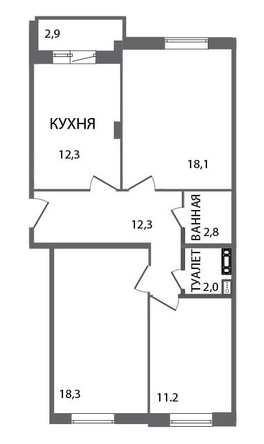3-комнатная, 77 м² — ЖК ЖК ЗемлЯнино