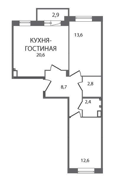2-комнатная, 61 м² — ЖК ЖК ЗемлЯнино