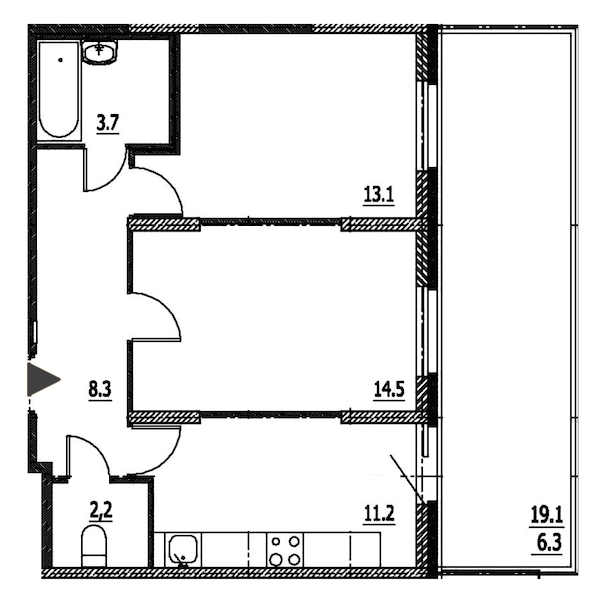 2-комнатная, 59 м² — ЖК ЖК Энфилд
