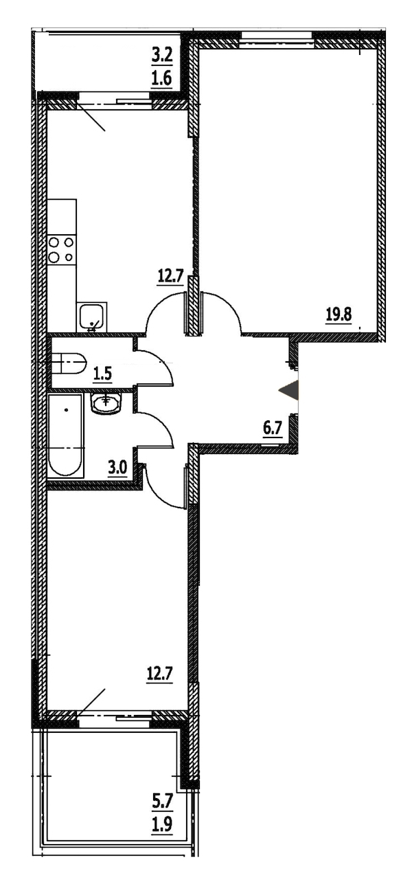 2-комнатная, 60 м² — ЖК ЖК Энфилд