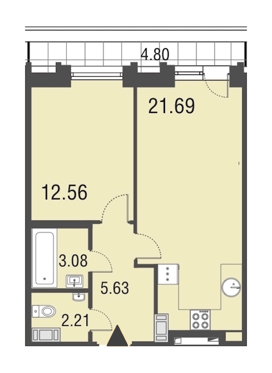 1-комнатная, 45 м² — ЖК Апарт-отель Русские сезоны