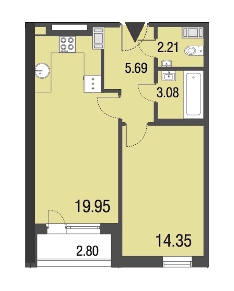 1-комнатная, 45 м² — ЖК Апарт-отель Русские сезоны