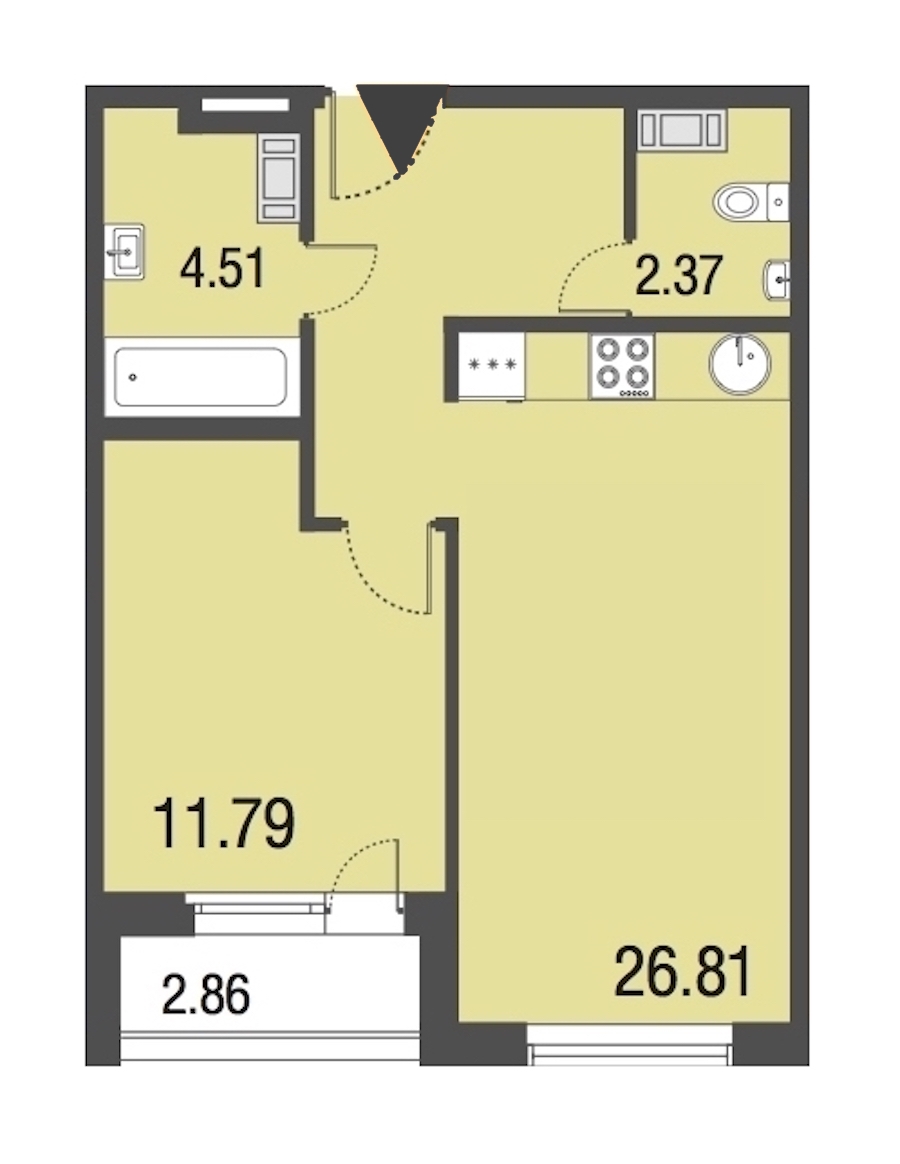 1-комнатная, 46 м² — ЖК Апарт-отель Русские сезоны