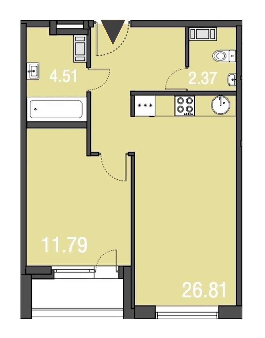 1-комнатная, 46 м² — ЖК Апарт-отель Русские сезоны