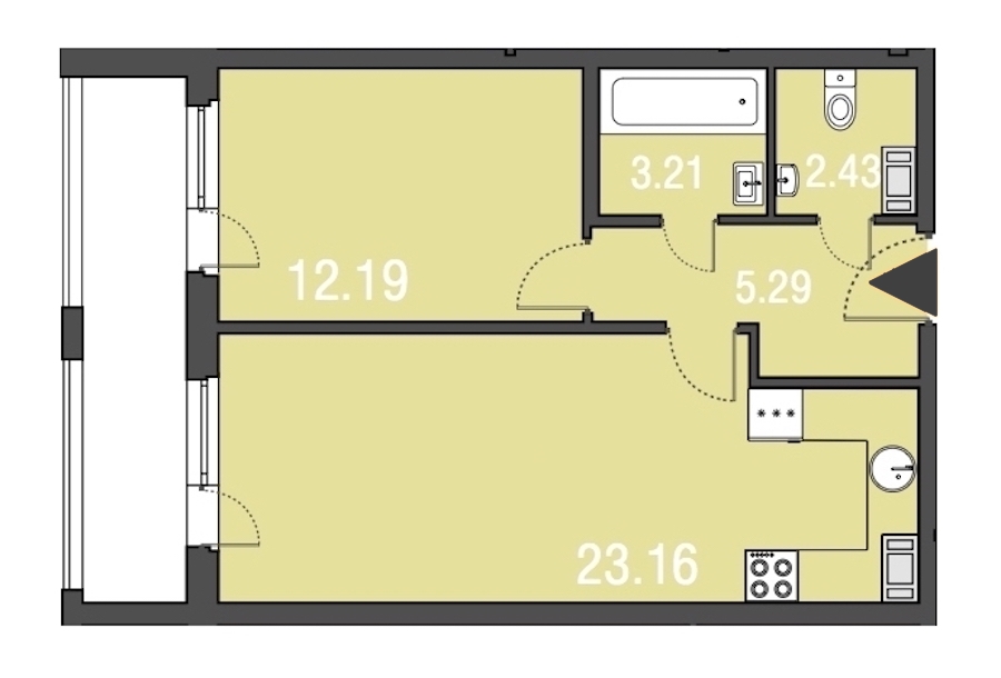 1-комнатная, 46 м² — ЖК Апарт-отель Русские сезоны