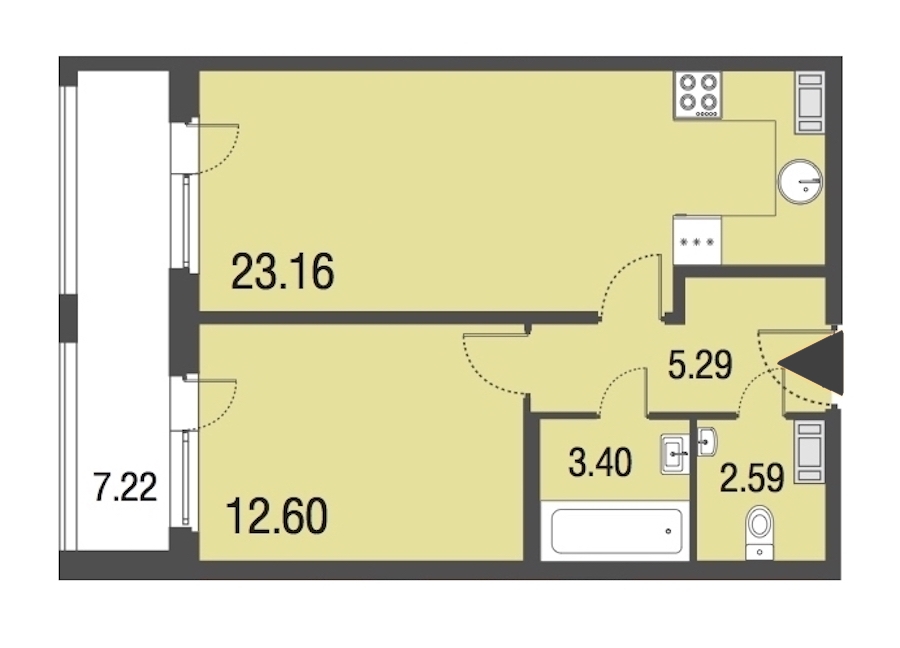 1-комнатная, 47 м² — ЖК Апарт-отель Русские сезоны