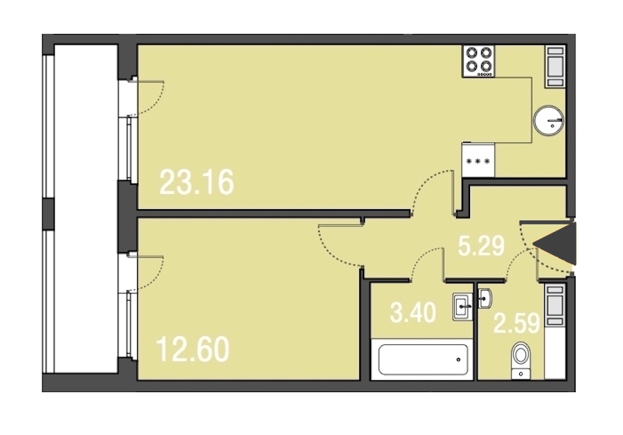 1-комнатная, 47 м² — ЖК Апарт-отель Русские сезоны