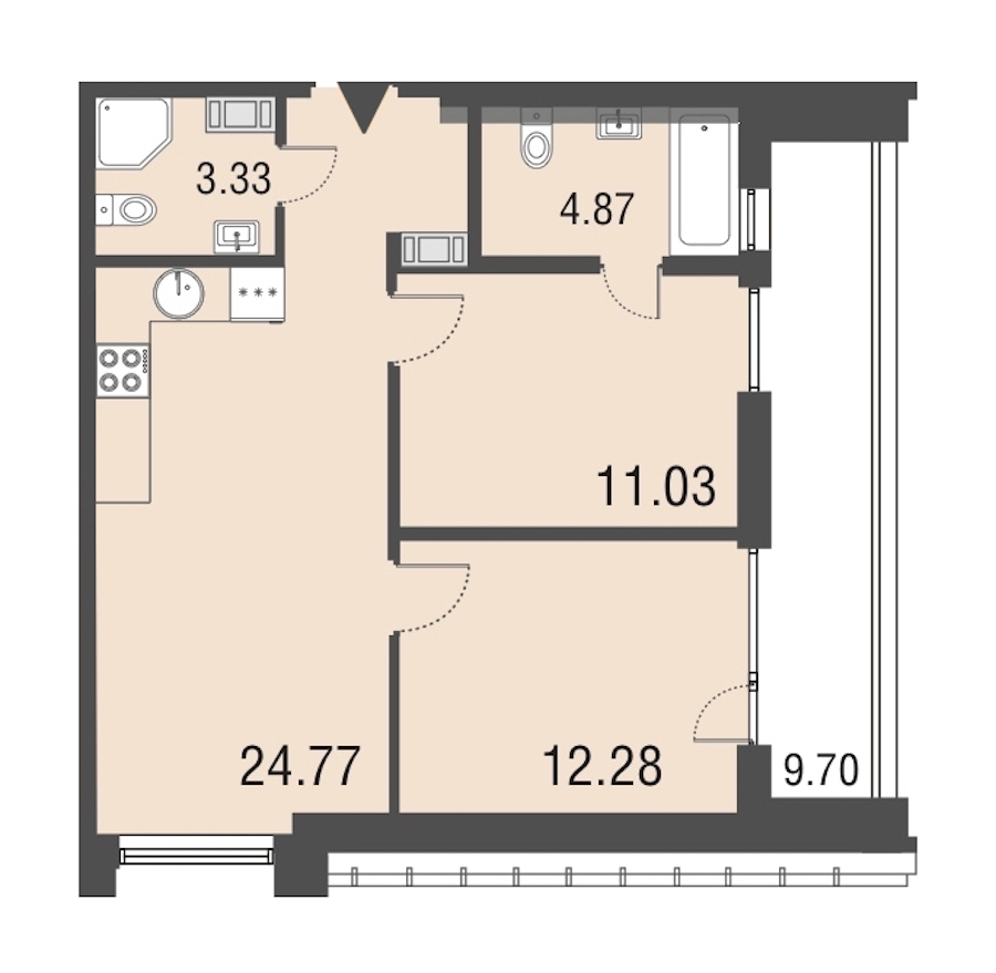 2-комнатная, 57 м² — ЖК Апарт-отель Русские сезоны