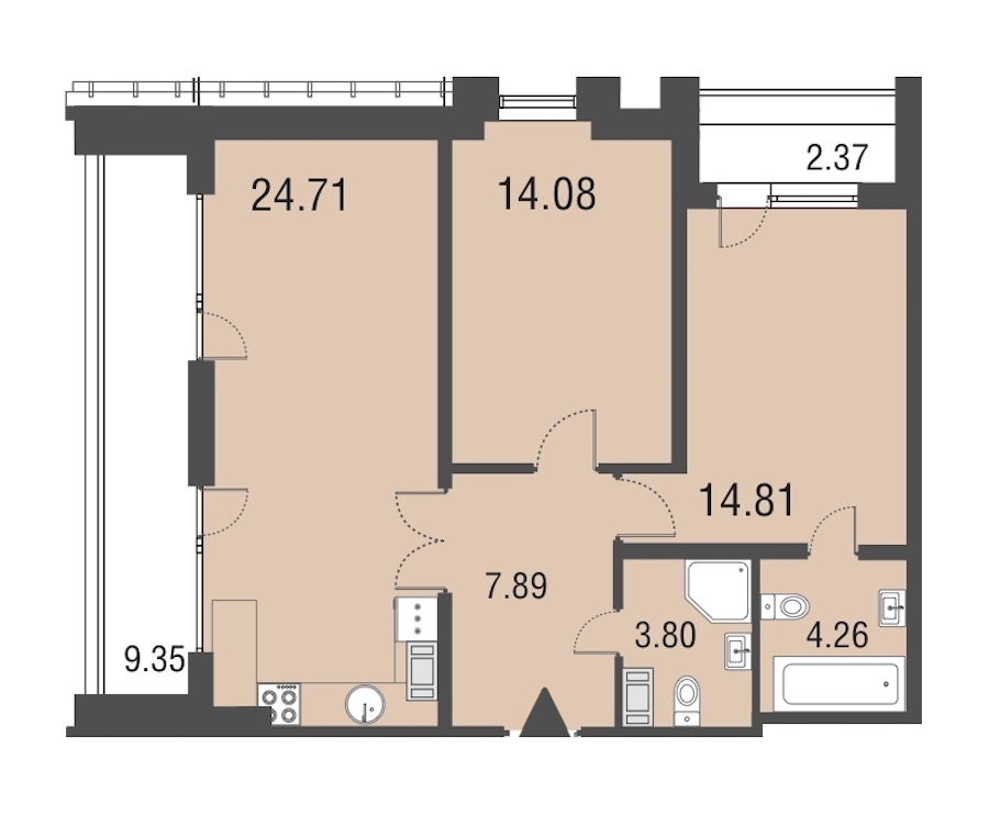 2-комнатная, 70 м² — ЖК Апарт-отель Русские сезоны