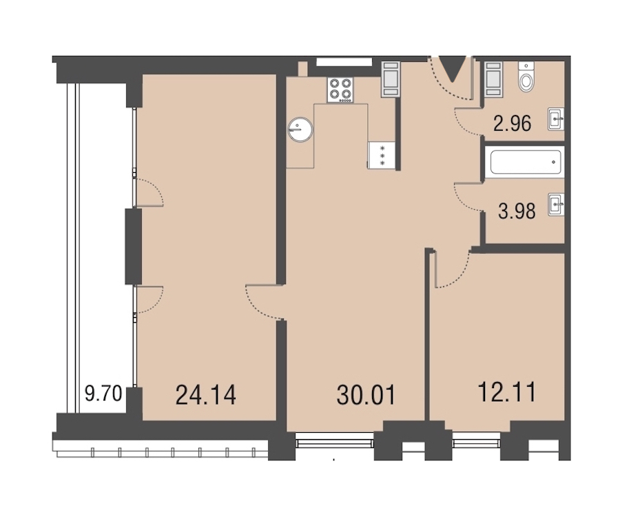 3-комнатная, 75 м² — ЖК Апарт-отель Русские сезоны