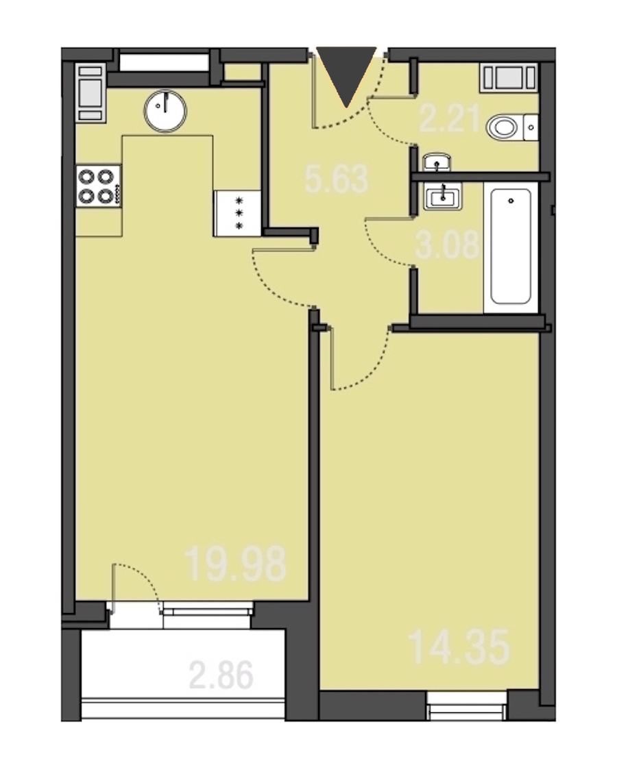 1-комнатная, 45 м² — ЖК Апарт-отель Русские сезоны