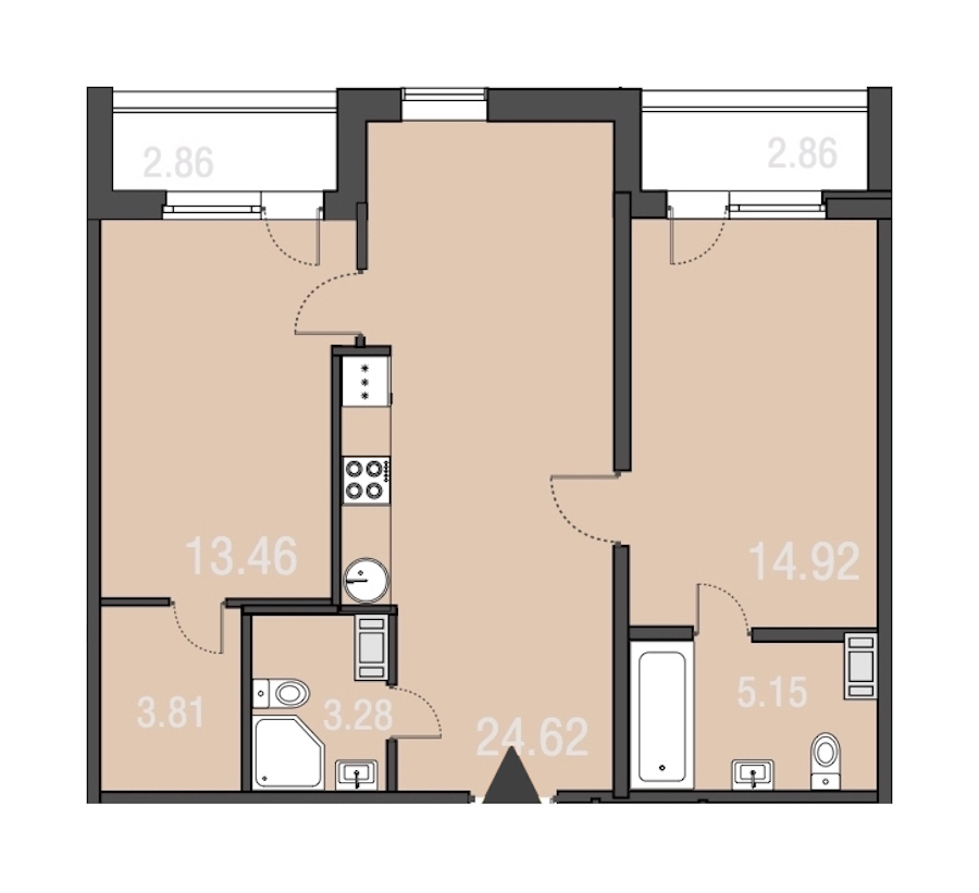 2-комнатная, 65 м² — ЖК Апарт-отель Русские сезоны