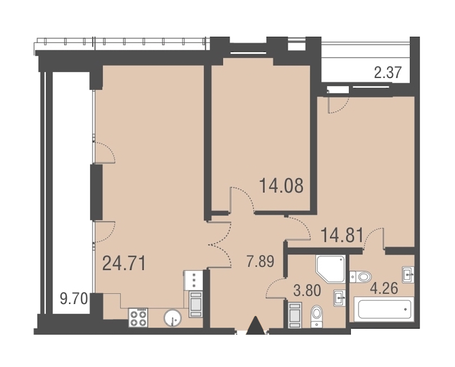 2-комнатная, 70 м² — ЖК Апарт-отель Русские сезоны