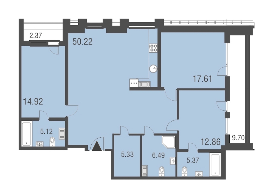 3-комнатная, 119 м² — ЖК Апарт-отель Русские сезоны