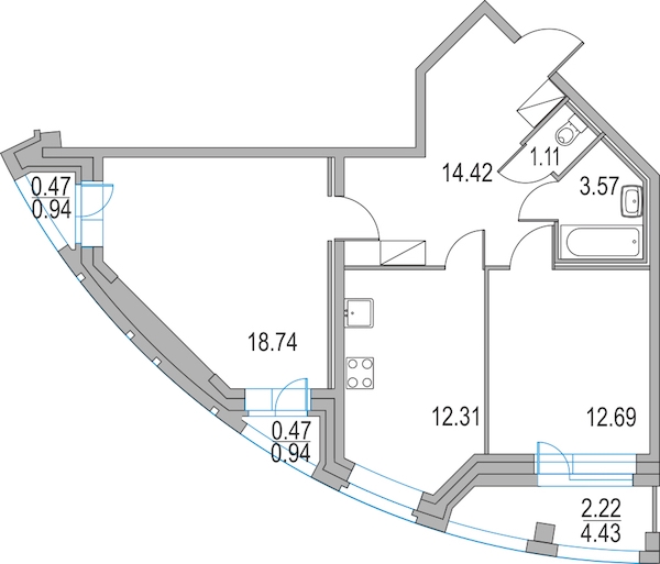 2-комнатная, 63 м² — ЖК ЖК Приморский квартал
