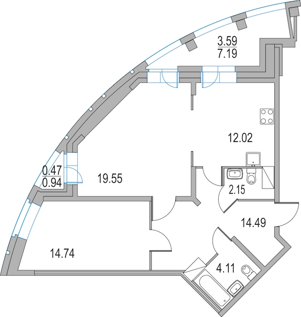 2-комнатная, 67 м² — ЖК ЖК Приморский квартал