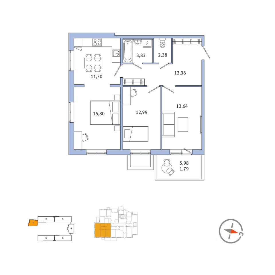 2-комнатная, 75.5 м² — ЖК ЖК Юттери