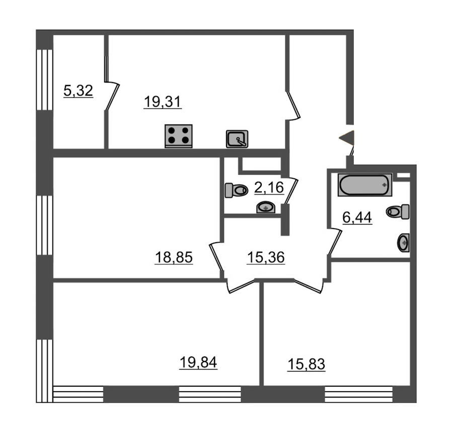 3-комнатная, 103 м² — ЖК ЖК Botanica (Ботаника)