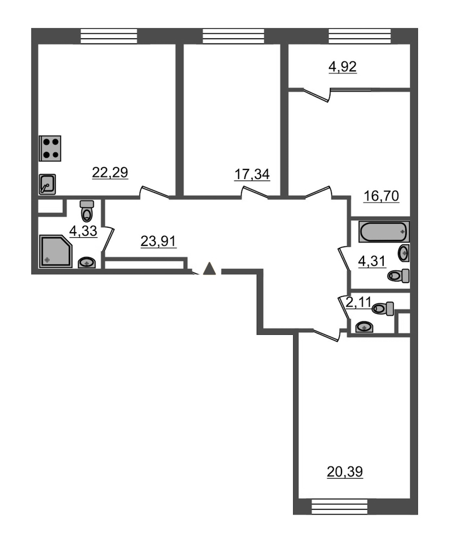 3-комнатная, 116 м² — ЖК ЖК Botanica (Ботаника)