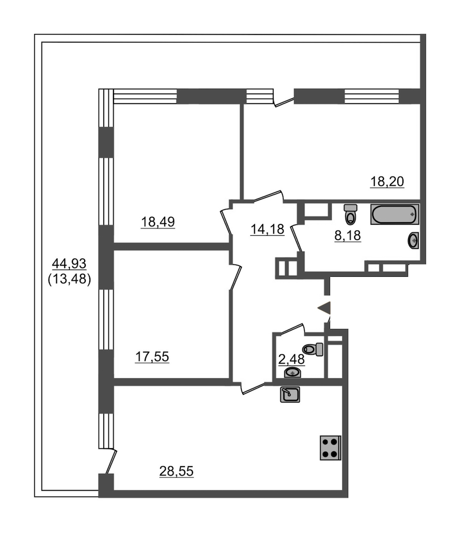 3-комнатная, 121 м² — ЖК ЖК Botanica (Ботаника)